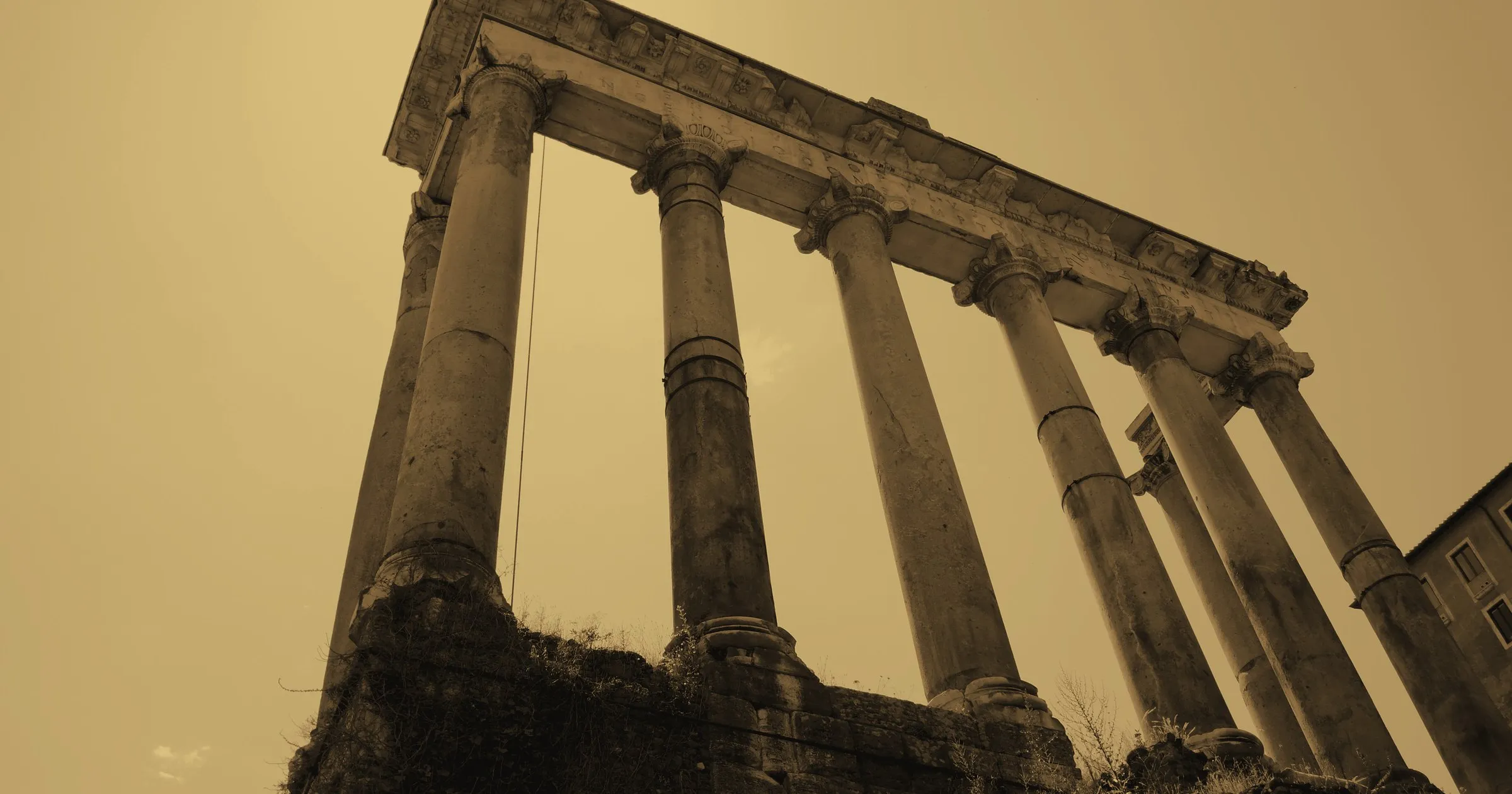 The standing columns of the Temple of Saturn in the Roman Forum