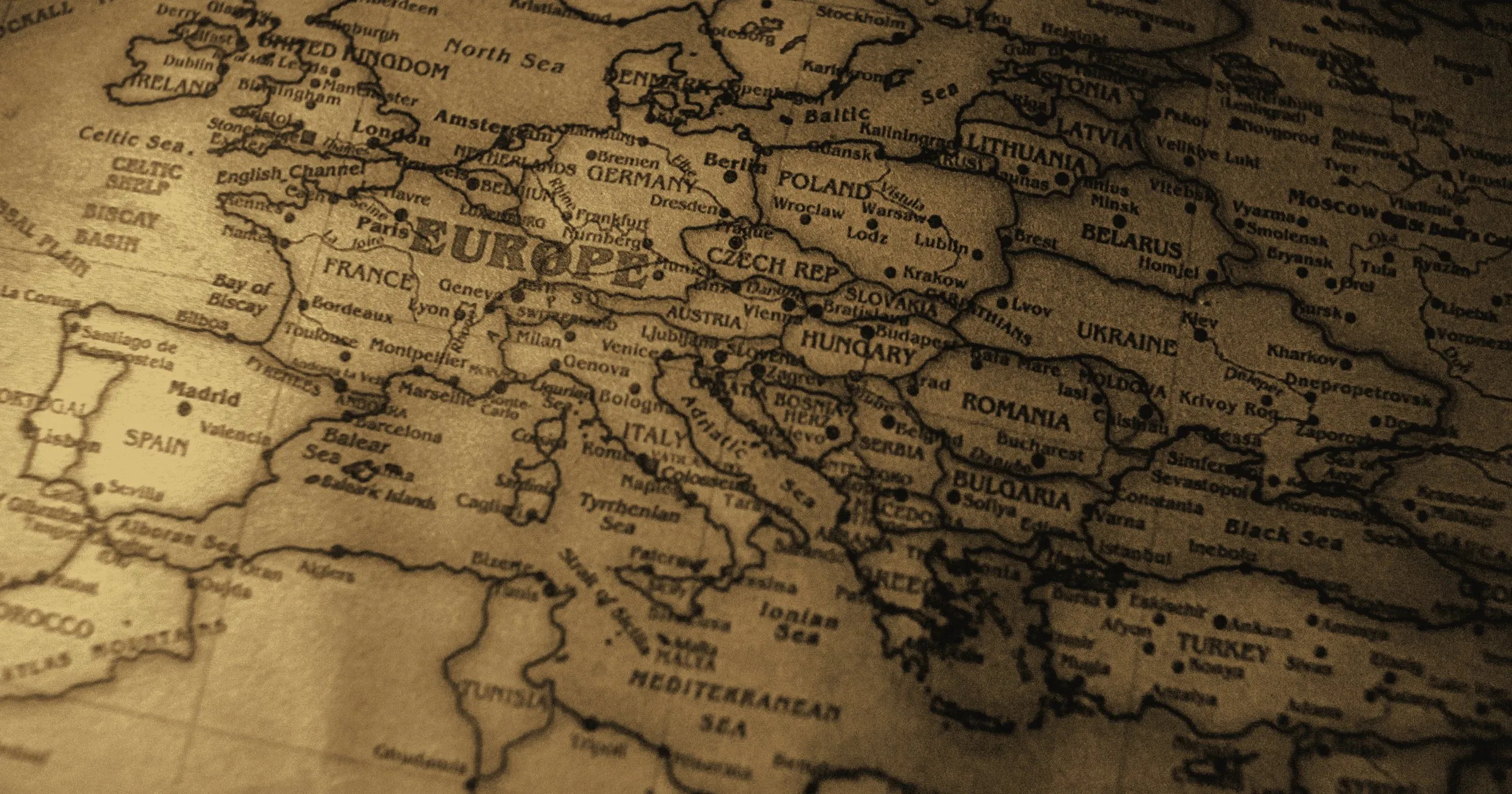 An old printed map of Europe, its national borders marked