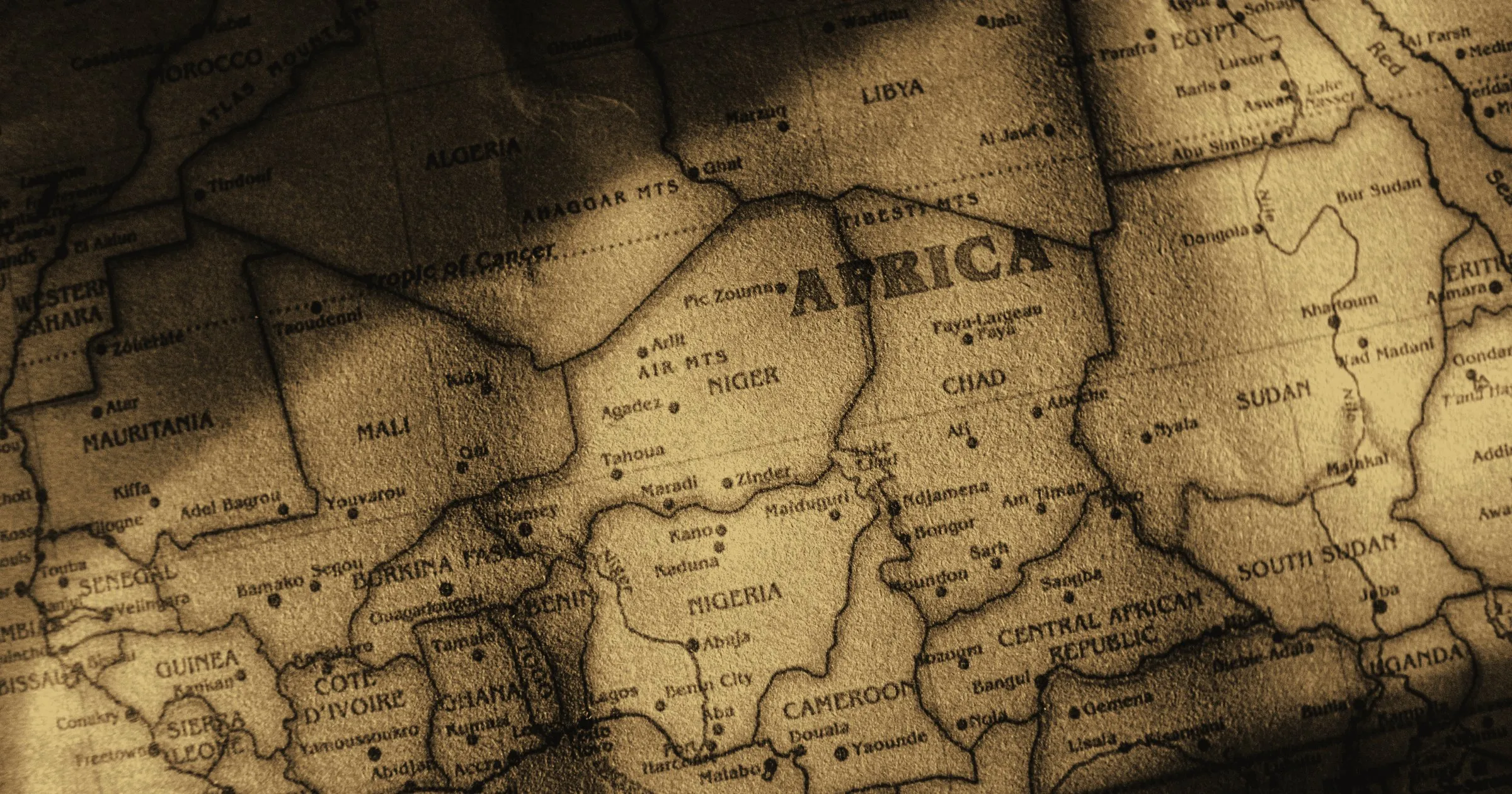 An old map of Africa, its colonial borders drawn across the continent