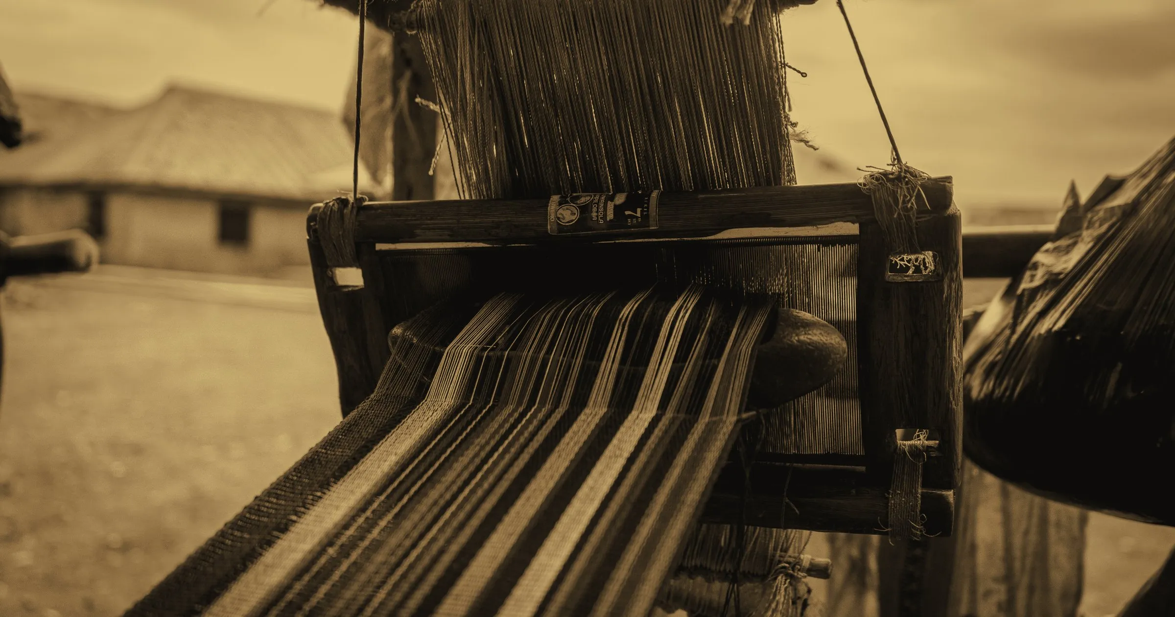 A traditional handloom weaving cloth, in close-up