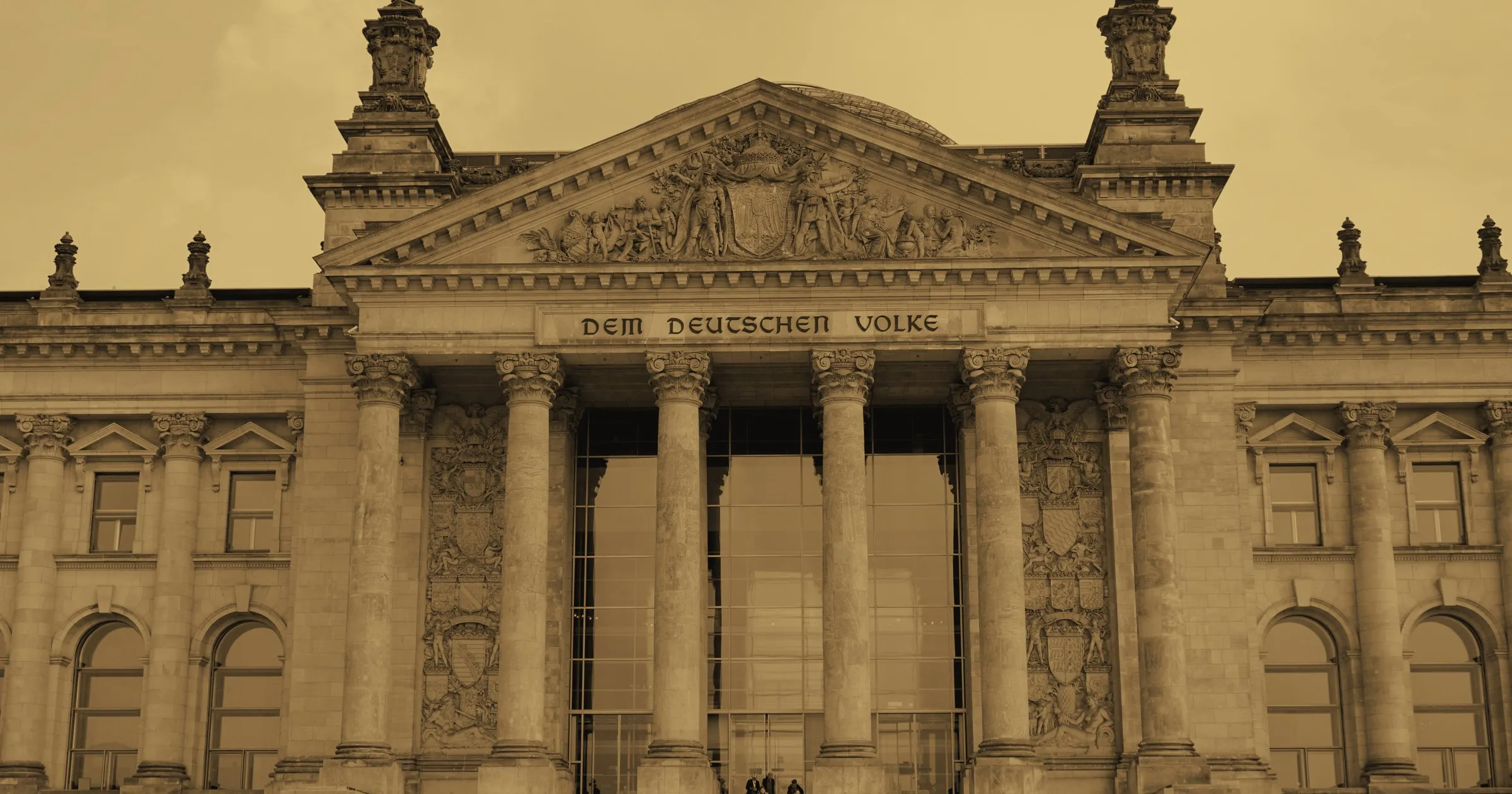 The Reichstag portico in Berlin, inscribed Dem deutschen Volke